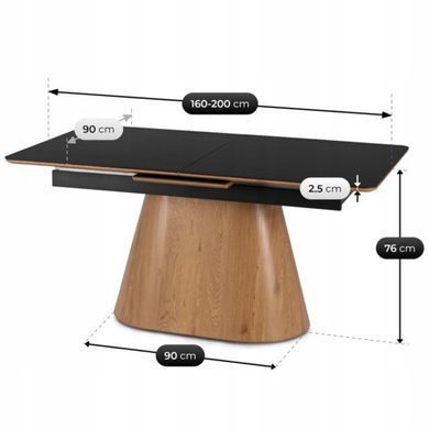 Стол MEBEL ELITE LIZBONA раскладной 160&ndash;200&times;90 см, черный / дуб