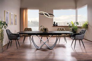 Стол SIGNAL INFINITY CERAMIC AZARIO BLACK раскладной 160&ndash;240&times;95 см, черный мрамор / черный мат