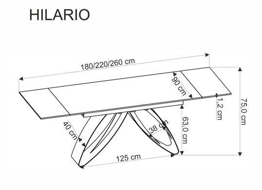 Стол HALMAR HILARIO раскладной 180&ndash;260&times;90 см, светлый травертин / кашемир