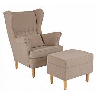 Крісло з підставкою для ніг MEBEL ELITE EVAN 2, бежевий / дуб