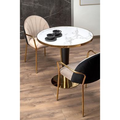 Крісло HALMAR K-500 з підлокітниками, бежевий / чорний / золотистий, BLUVEL 40 / BLUVEL 19