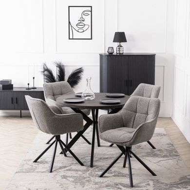 Крісло MEBEL ELITE PEONY з підлокітниками, сірий / чорний, тканина букле