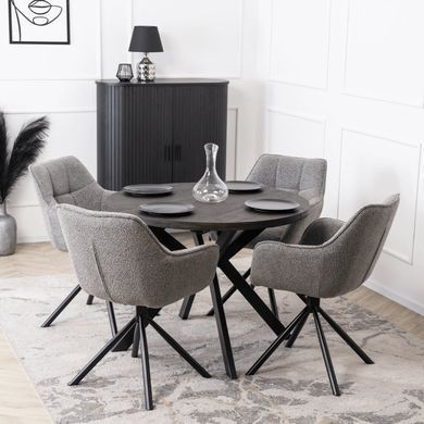 Крісло MEBEL ELITE PEONY з підлокітниками, сірий / чорний, тканина букле