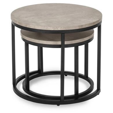 Комплект журнальних столиків MEBEL ELITE ROCKY, сірий бетон / чорний, &Oslash;53 &times; 45,5 см + &Oslash;43 &times; 35,5 см