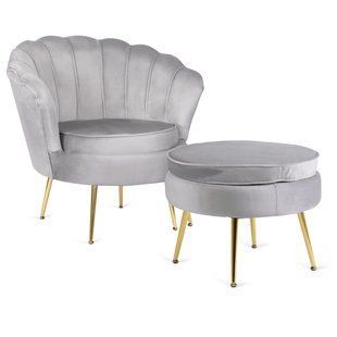 Кресло с пуфом MEBEL ELITE GRAND, серый / золотистый