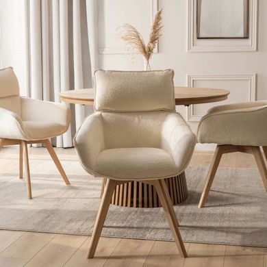 Крісло MEBEL ELITE DIAS з підлокітниками, кремовий / дуб, тканина букле