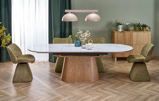 Стіл HALMAR SIRIUS розкладний 160&ndash;240&times;90 см, білий мармур / натуральний