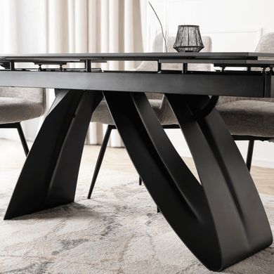 Стол MEBEL ELITE DEVON раскладной 160&ndash;220&times;90 см, черный мрамор / черный