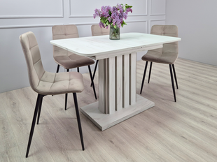 Стіл INTARSIO LAMAR D/G розкладний 140&ndash;180&times;80 см, дуб крафт білий / глиняний сірий